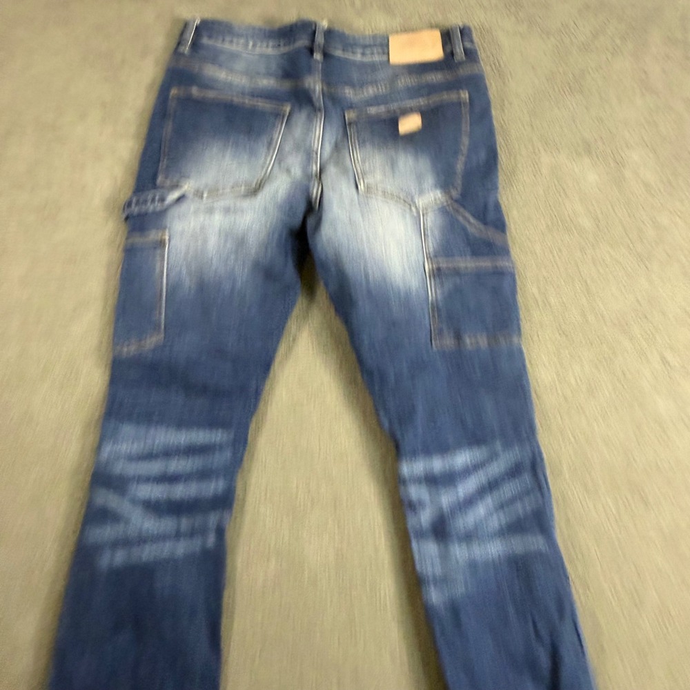 Valabasas Mens Distressed Carpenter Flare Jeans Blue Stacked Denim Size 34
